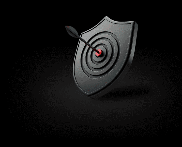 Sculpted shield with a red target at its centre